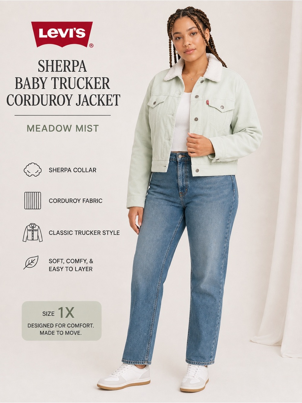 Levi's Jacket Sherpa Baby Trucker NEW
Corduroy Meadow Mist sherpa collar 1X